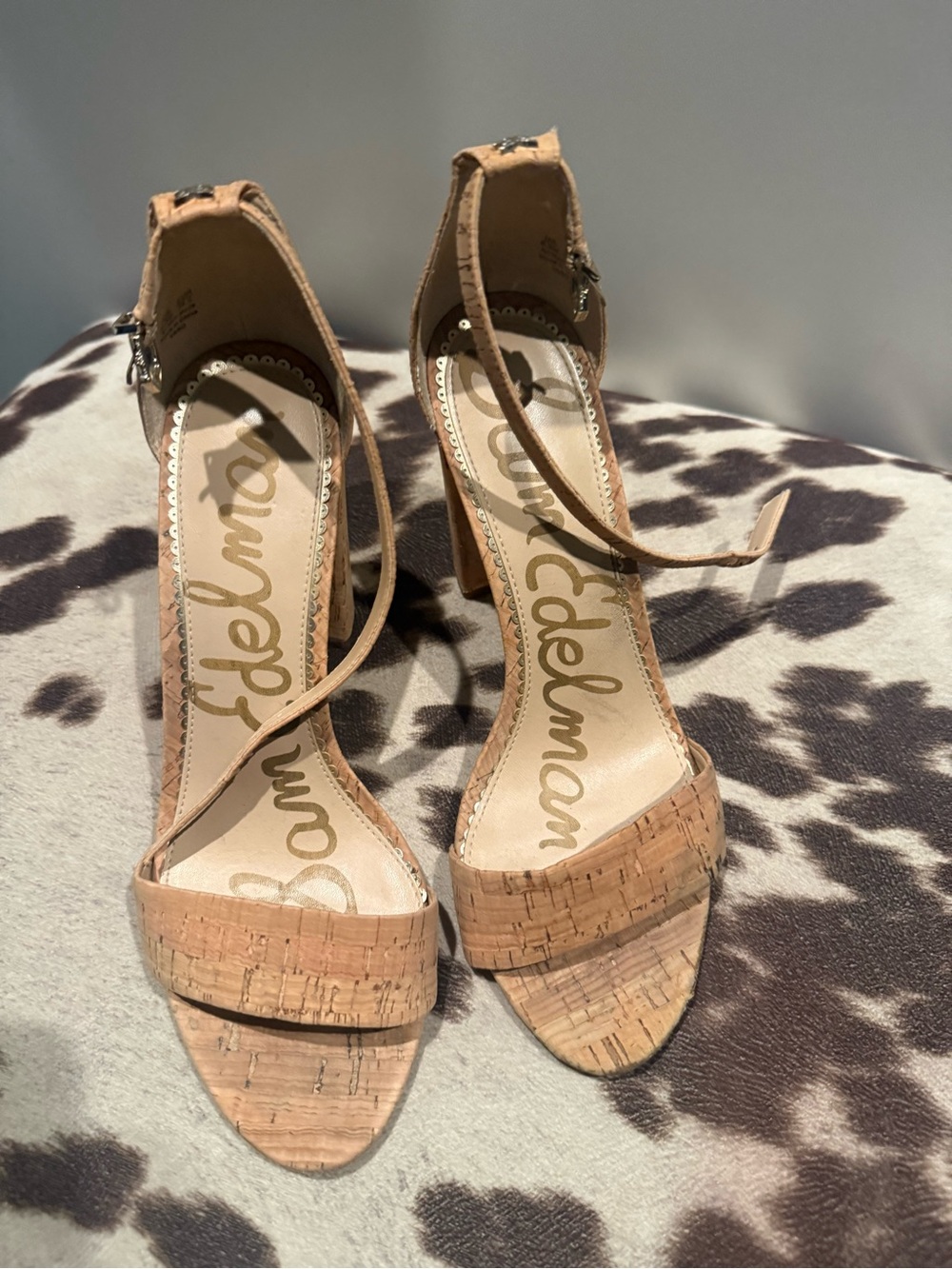 Sam Edelman Natural Cork Ankle-Strap Heels